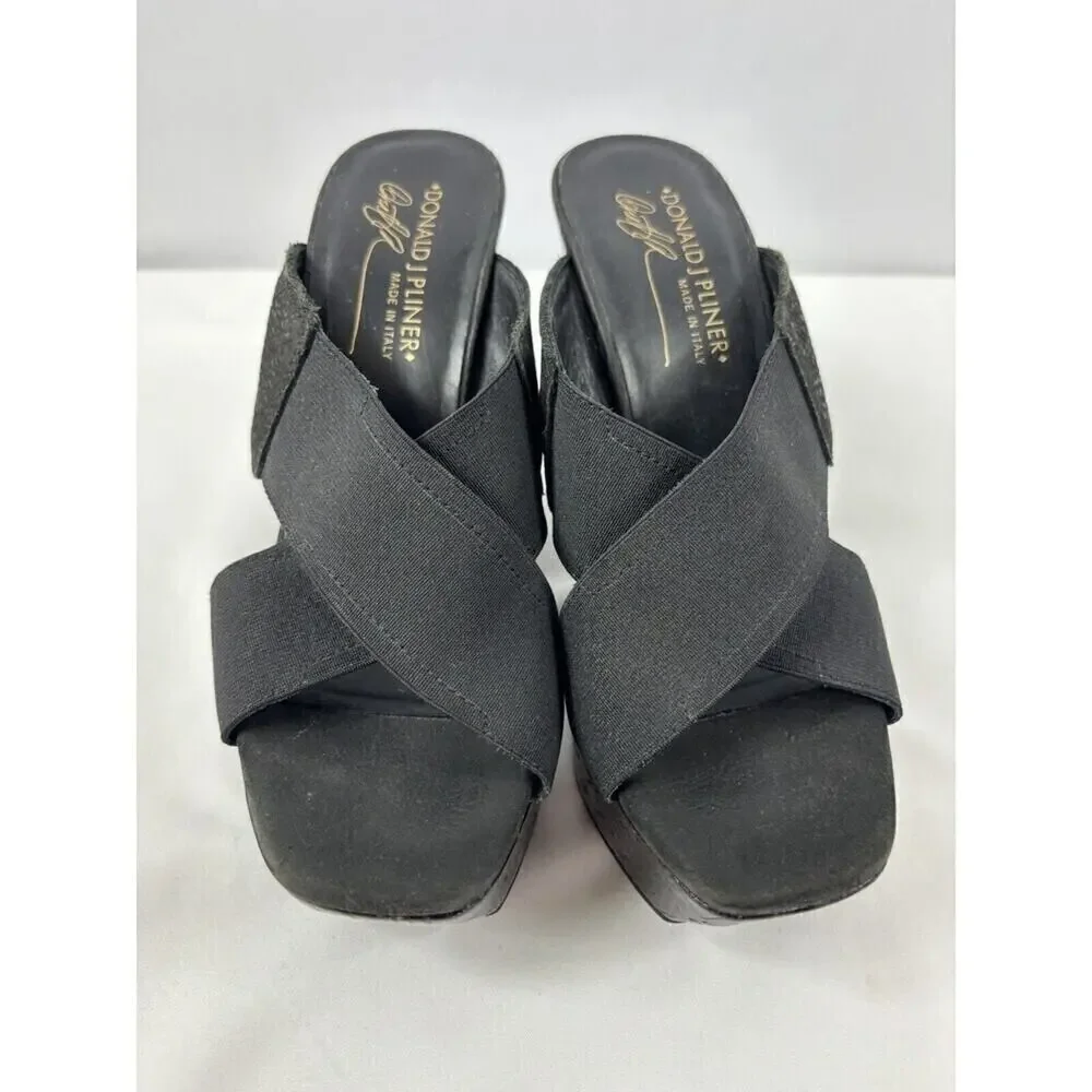 Donald J Pliner Criss Cross Platform Wedge Sandal Black 6 M